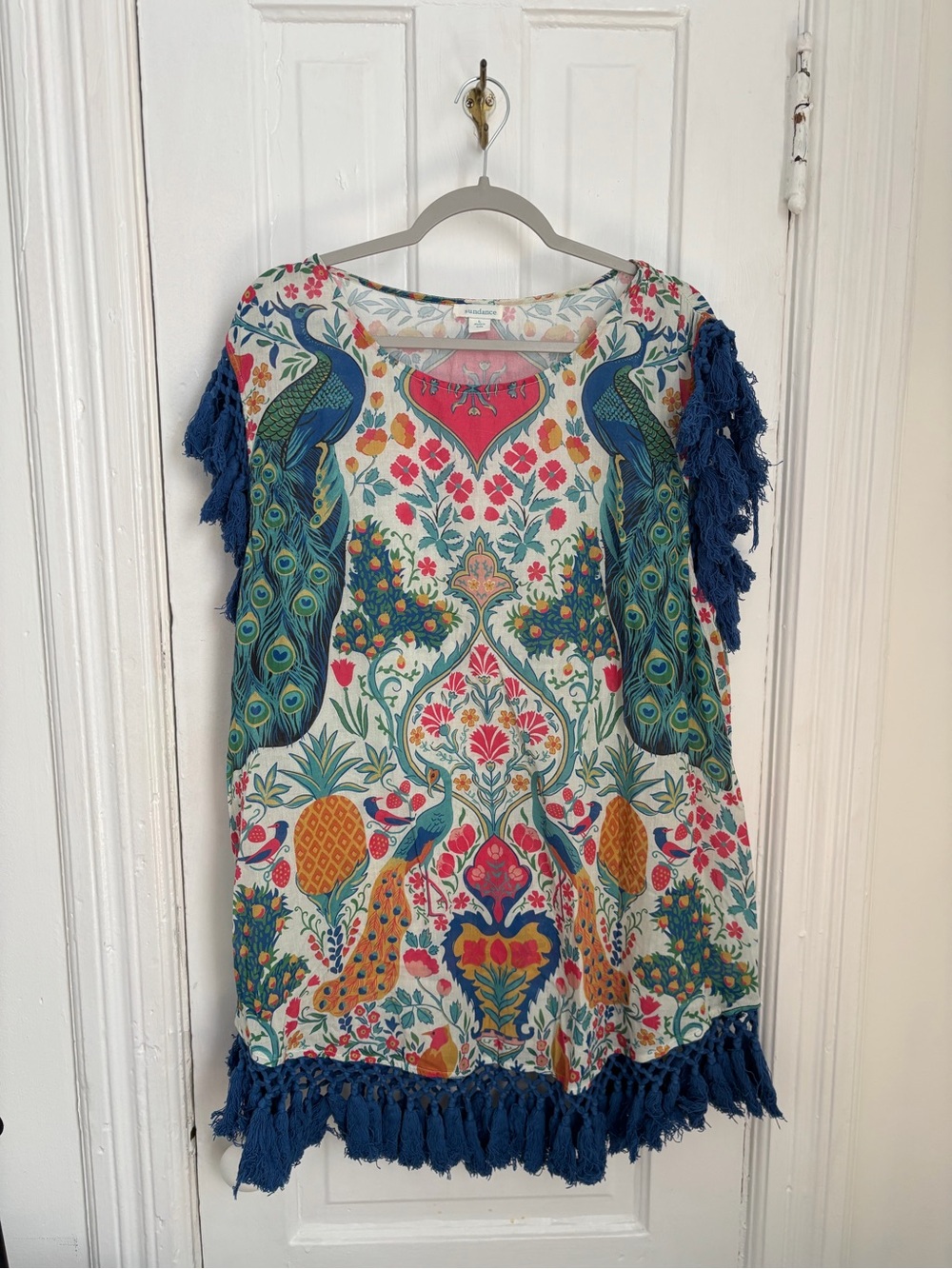 Sundance Colorful Peacock Print Tunic with Fringe